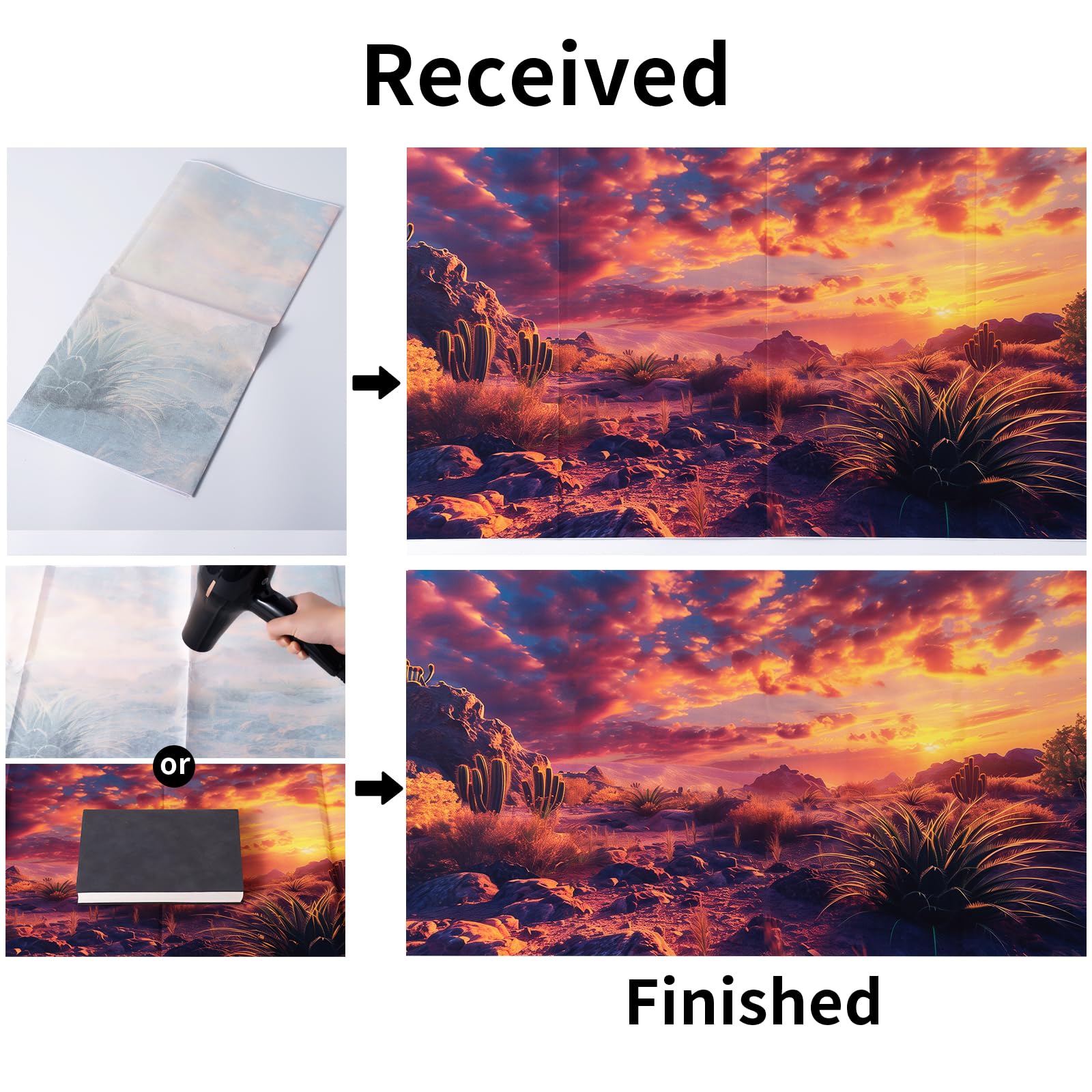 COMSUN 3 Pack Terrarium Background, 48x24 inches Polyester Reptile Background, Cloth Terrarium Background, Gobi Sunshine Cactus